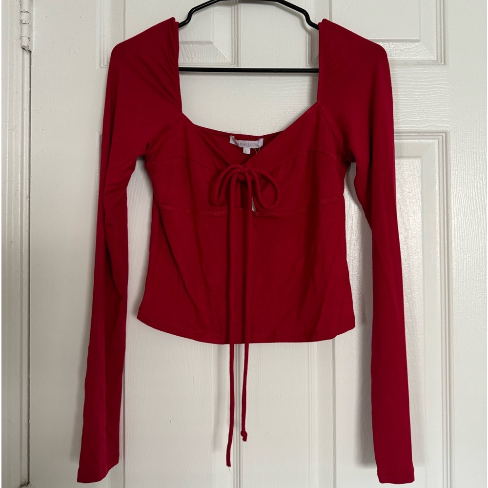 OLIVACEOUS Red Sweetheart Gather Top with Tags